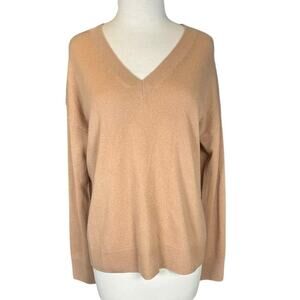 Old Money 100% Cashmere V-Neck Sweater Nordstrom Signature Small Neutral Tan